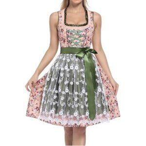 Floral Lace Dress with Green Accents